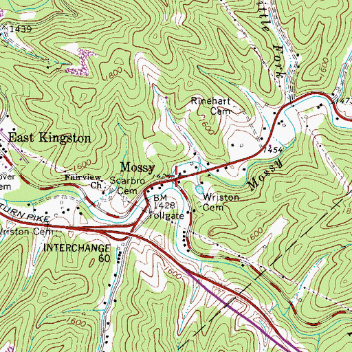 Topographic Map of Mossy, WV
