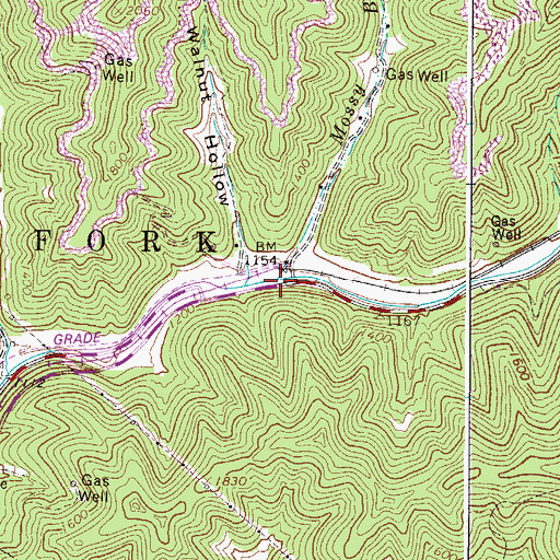 Topographic Map of Mossy Branch, WV