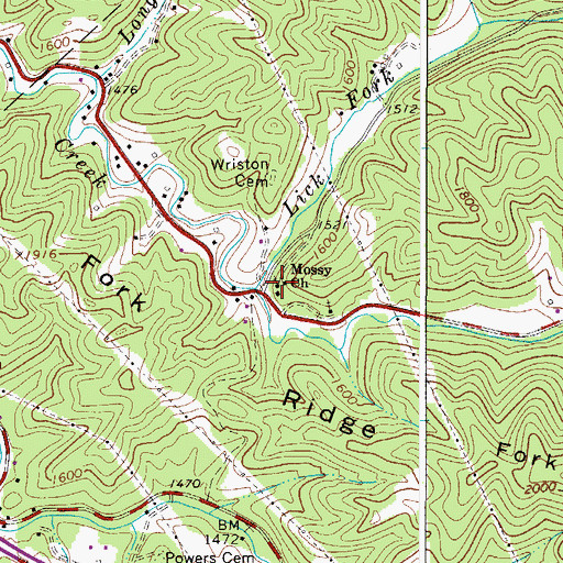 Topographic Map of Mossy Church, WV