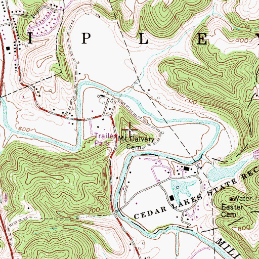 Topographic Map of Mount Calvary Cemetery, WV