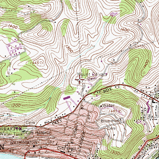 Topographic Map of Mount Calvary Cemetery, WV