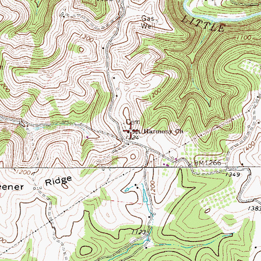 Topographic Map of Mount Harmony Church, WV