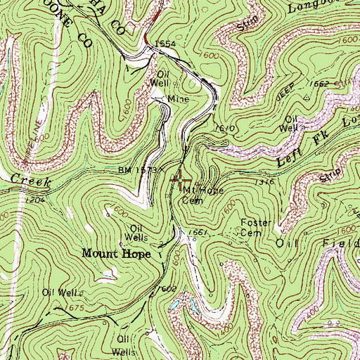 Topographic Map of Mount Hope Cemetery, WV