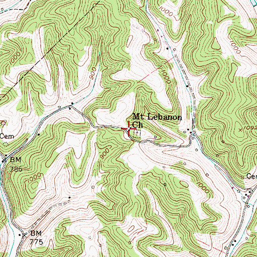 Topographic Map of Mount Lebanon Church, WV