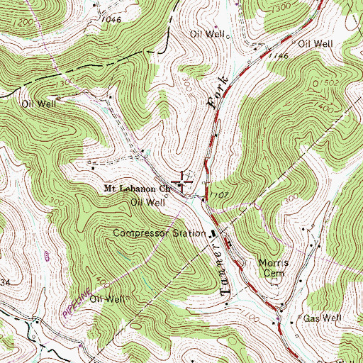 Topographic Map of Mount Lebanon Baptist Church, WV