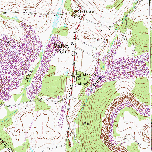 Topographic Map of Mount Moriah Cemetery, WV
