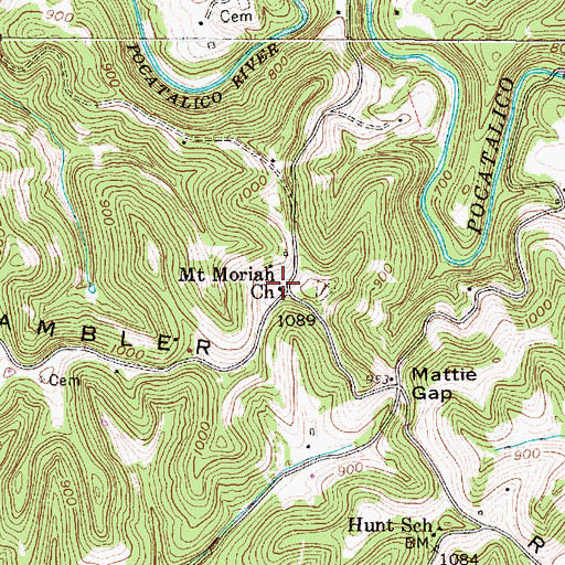 Topographic Map of Mount Moriah Church, WV