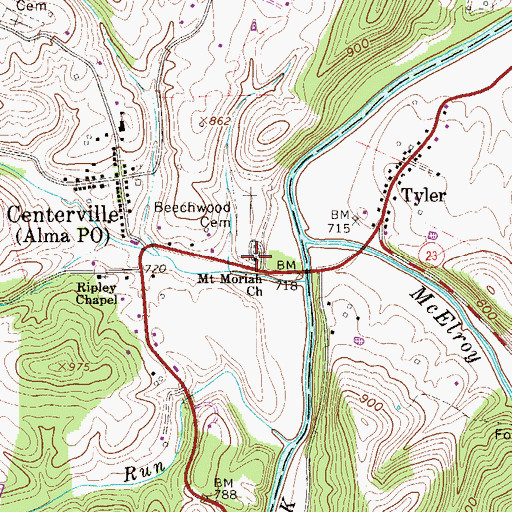 Topographic Map of Mount Moriah Church, WV