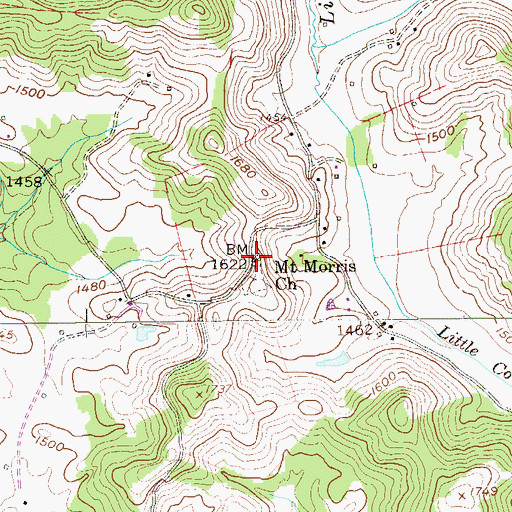 Topographic Map of Mount Morris Church, WV