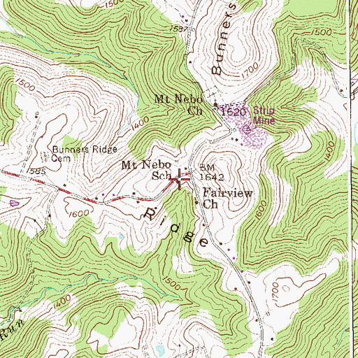 Topographic Map of Mount Nebo School, WV