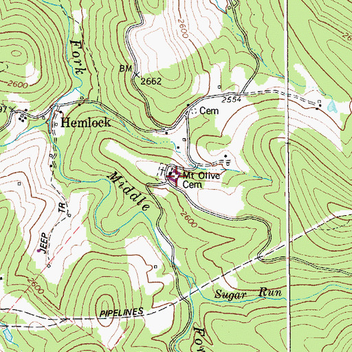 Topographic Map of Mount Olive Cemetery, WV