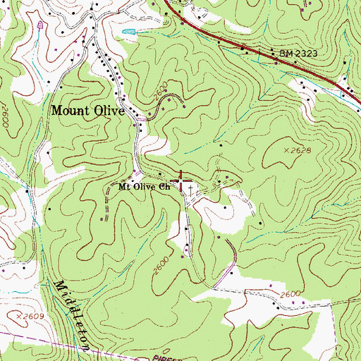 Topographic Map of Mount Olivet United Methodist Church, WV