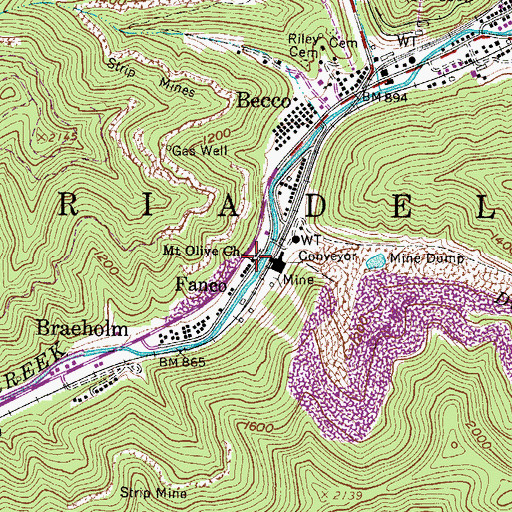 Topographic Map of Mount Olive Church, WV