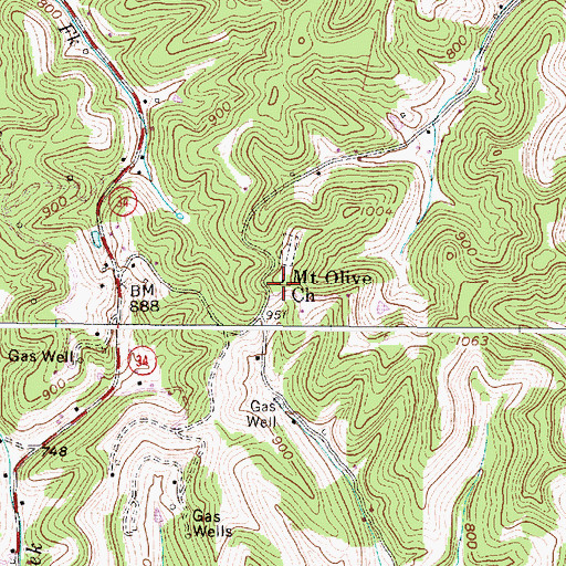 Topographic Map of Mount Olive Church, WV