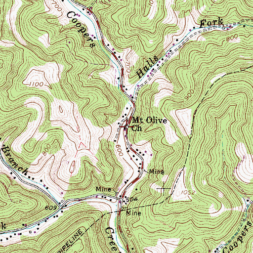 Topographic Map of Mount Olive Church, WV