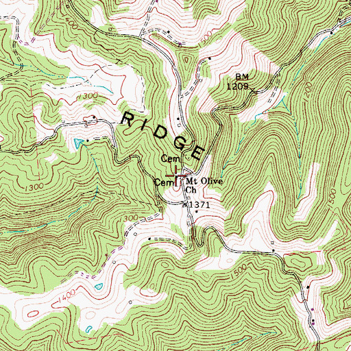 Topographic Map of Mount Olive Church, WV