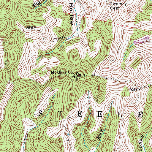 Topographic Map of Mount Olive Church, WV