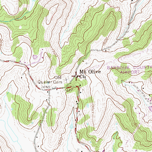 Topographic Map of Mount Olive Baptist Church, WV