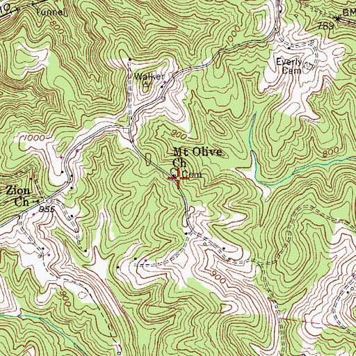 Topographic Map of Mount Olive Church, WV