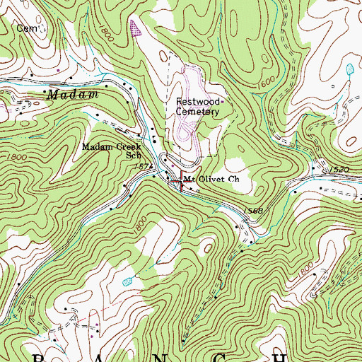 Topographic Map of Mount Olivet Church, WV