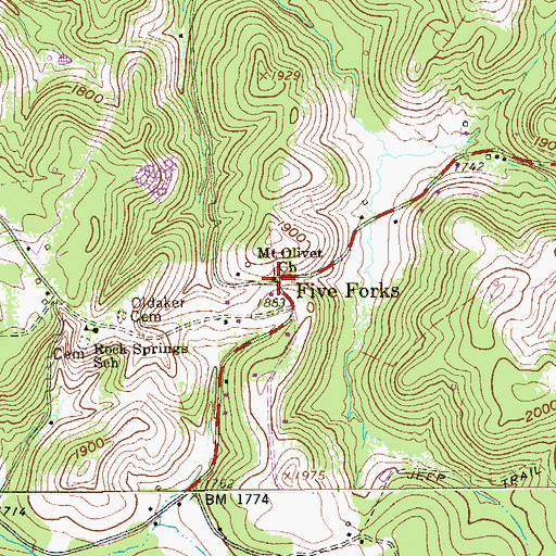 Topographic Map of Mount Olivet Church, WV