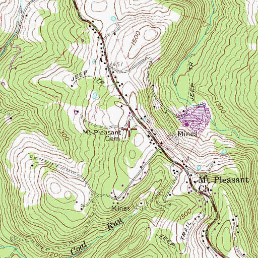 Topographic Map of Mount Pleasant Cemetery, WV