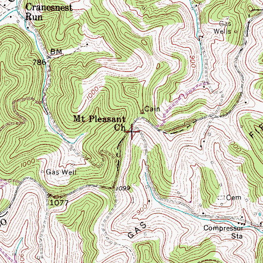 Topographic Map of Mount Pleasant Church, WV