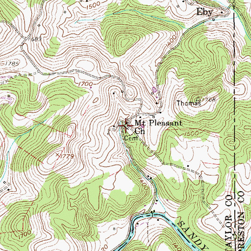 Topographic Map of Mount Pleasant United Methodist Church, WV