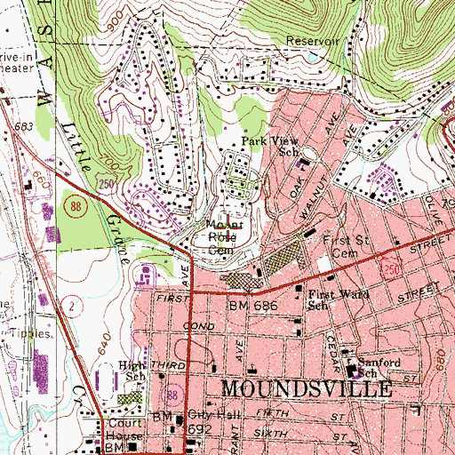 Topographic Map of Mount Rose Cemetery, WV