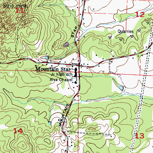 Topographic Map of Mountain Star Junior High School (historical), AL