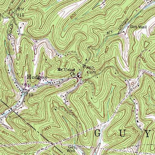 Topographic Map of Mount Union Church, WV
