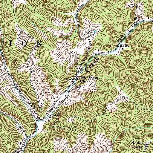 Topographic Map of Mount Union Church, WV