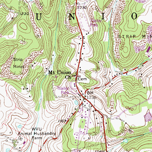 Topographic Map of Mount Union United Methodist Church, WV