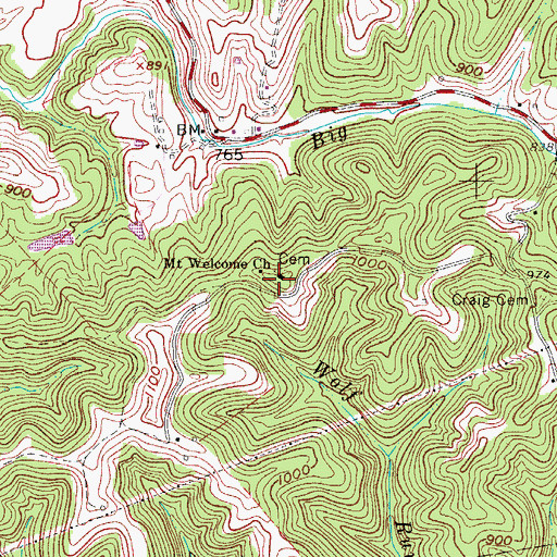 Topographic Map of Mount Welcome Church, WV