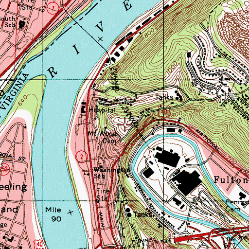 Topographic Map of Mount Wood Cemetery, WV