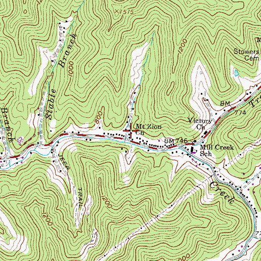 Topographic Map of Mount Zion Church, WV