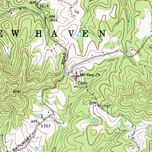 Topographic Map of Mount Zion Church, WV