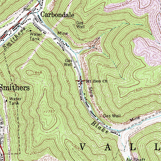 Topographic Map of Mount Zion Church, WV