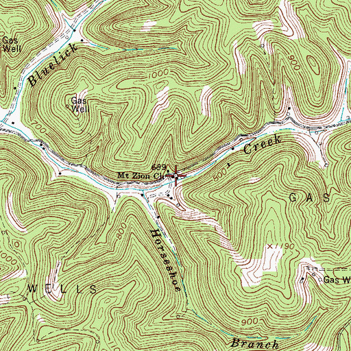 Topographic Map of Mount Zion Church, WV