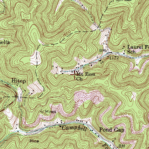 Topographic Map of Mount Zion Church, WV