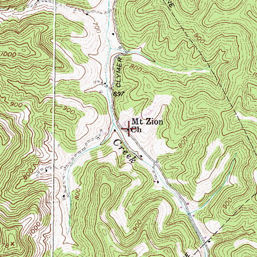 Topographic Map of Mount Zion Church, WV