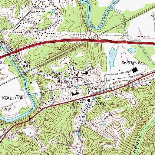 Topographic Map of Mount Zion Church, WV