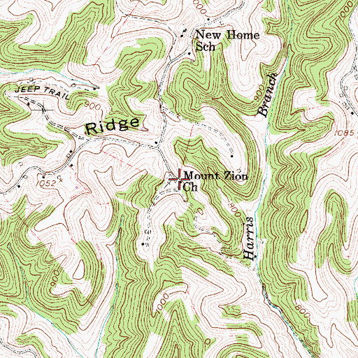 Topographic Map of Mount Zion Church, WV