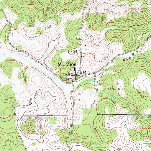 Topographic Map of Mount Zion Church, WV