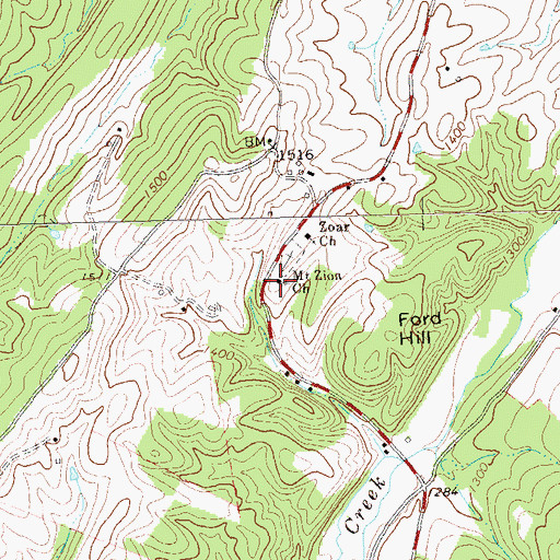 Topographic Map of Mount Zion Church, WV