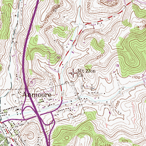 Topographic Map of Mount Zion Church, WV
