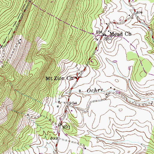 Topographic Map of Mount Zion Church, WV