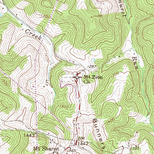 Topographic Map of Mount Zion United Methodist Church, WV