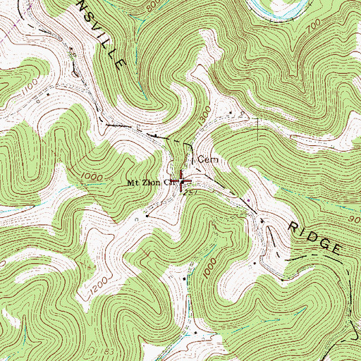 Topographic Map of Mount Zion Church, WV