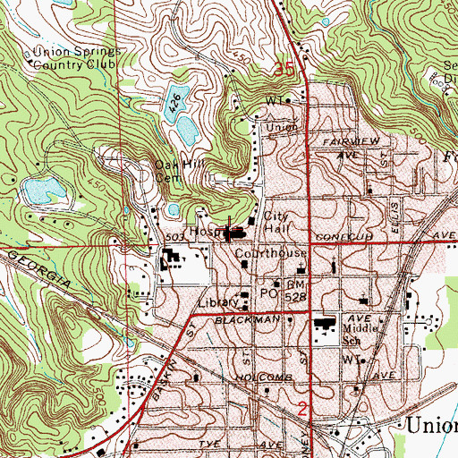 Topographic Map of Bullock County Hospital, AL